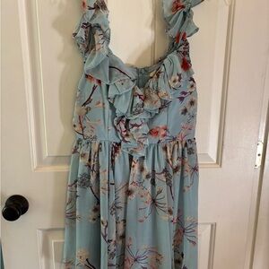 Entro Light Blue Floral Dress with Ruffle Accents